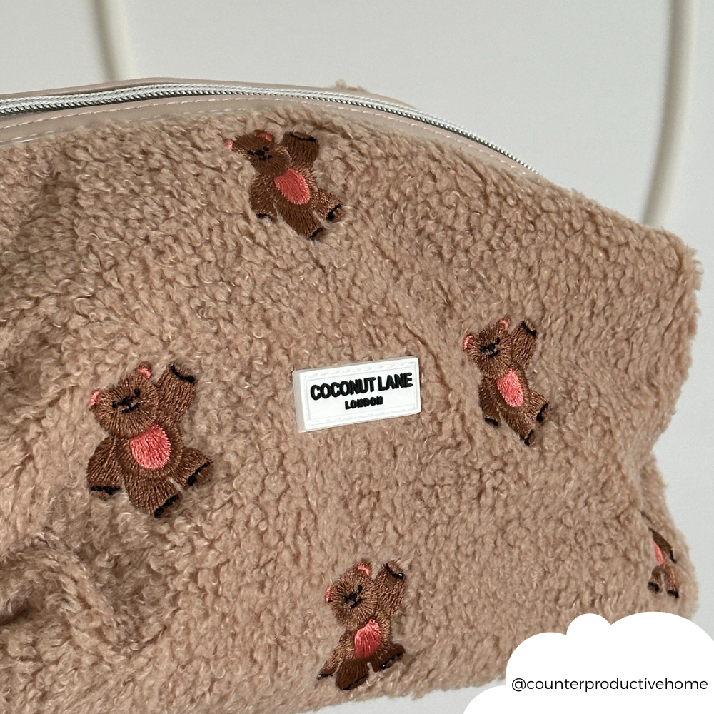 Expandable Makeup Bag - Theo Embroidered Teddy