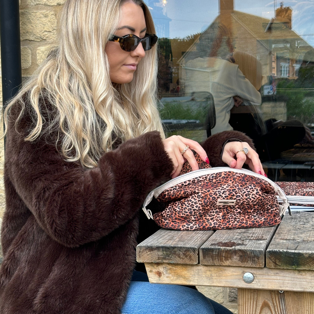 Expandable Makeup Bag - Quilted Leopard