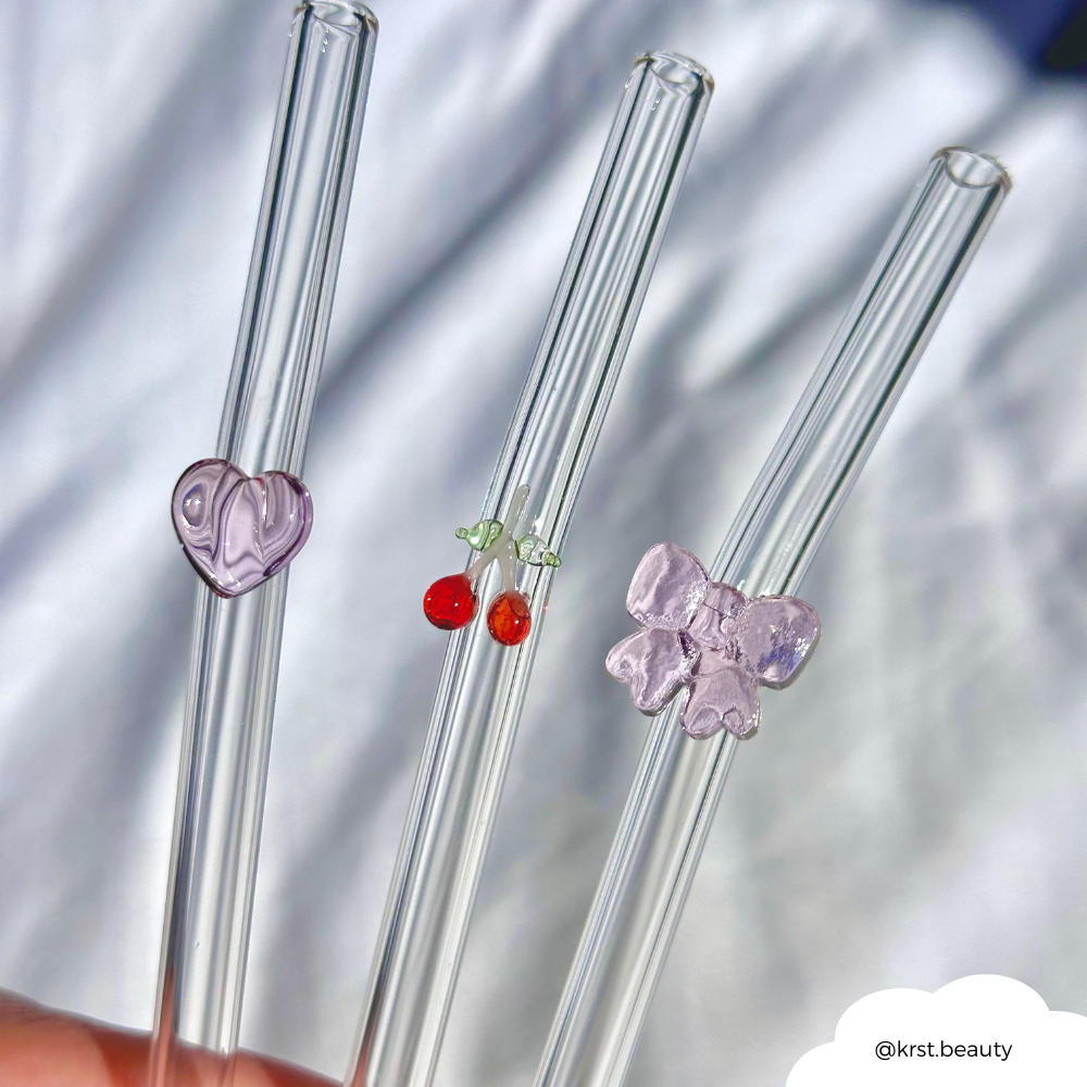 Glass Straw Set - Pink Bow