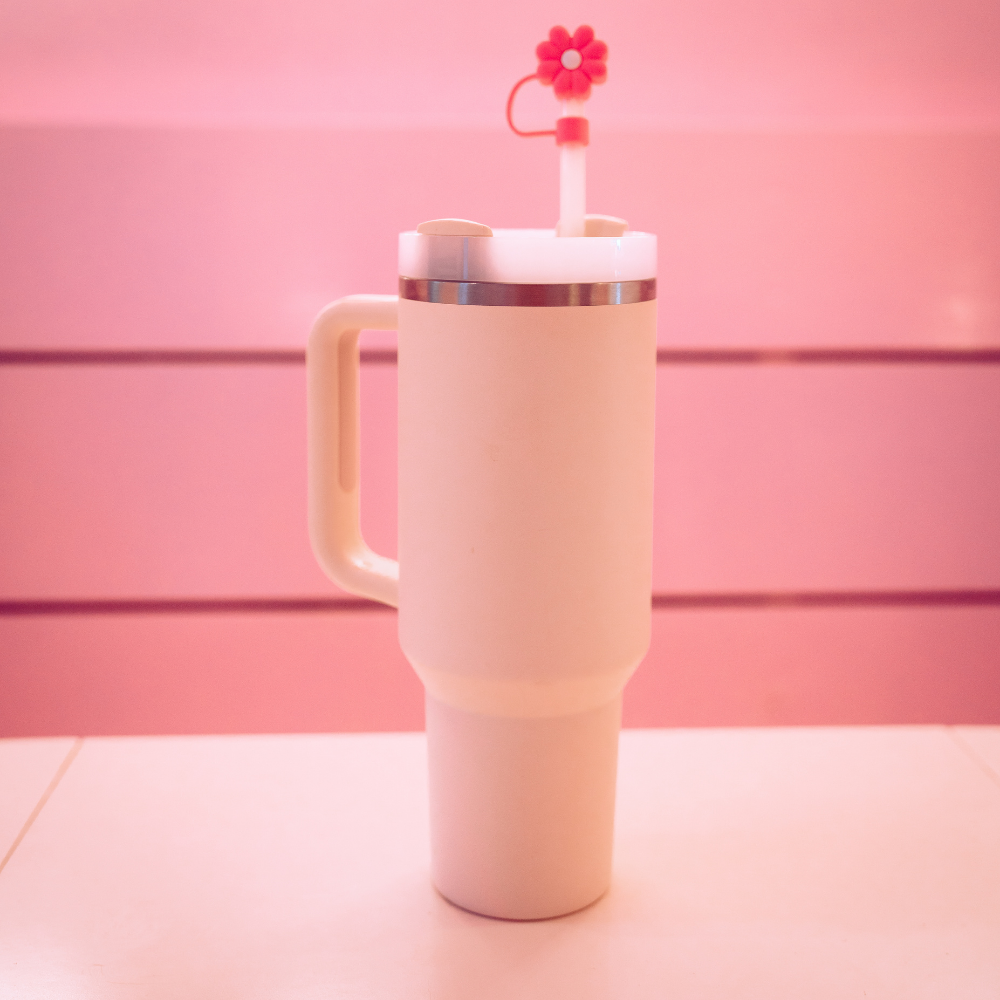 Pink & White Daisy Straw Cover