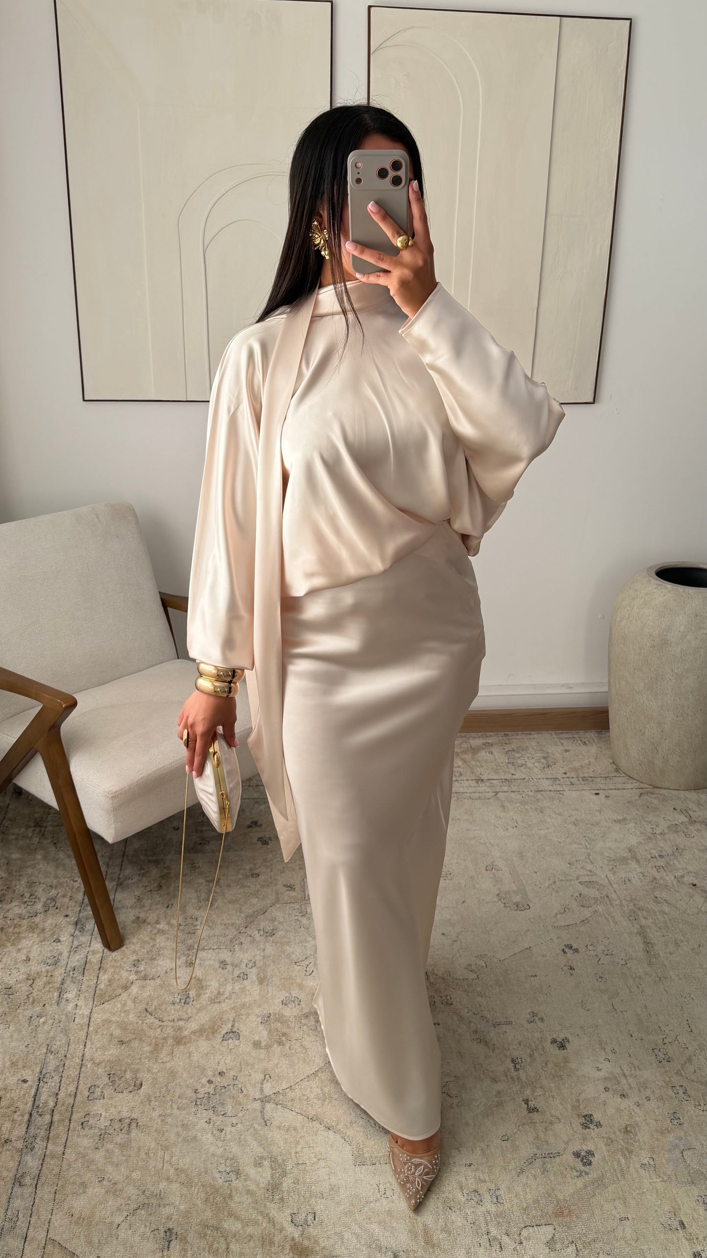 Jupe Ultra Longue Satin I Ecru