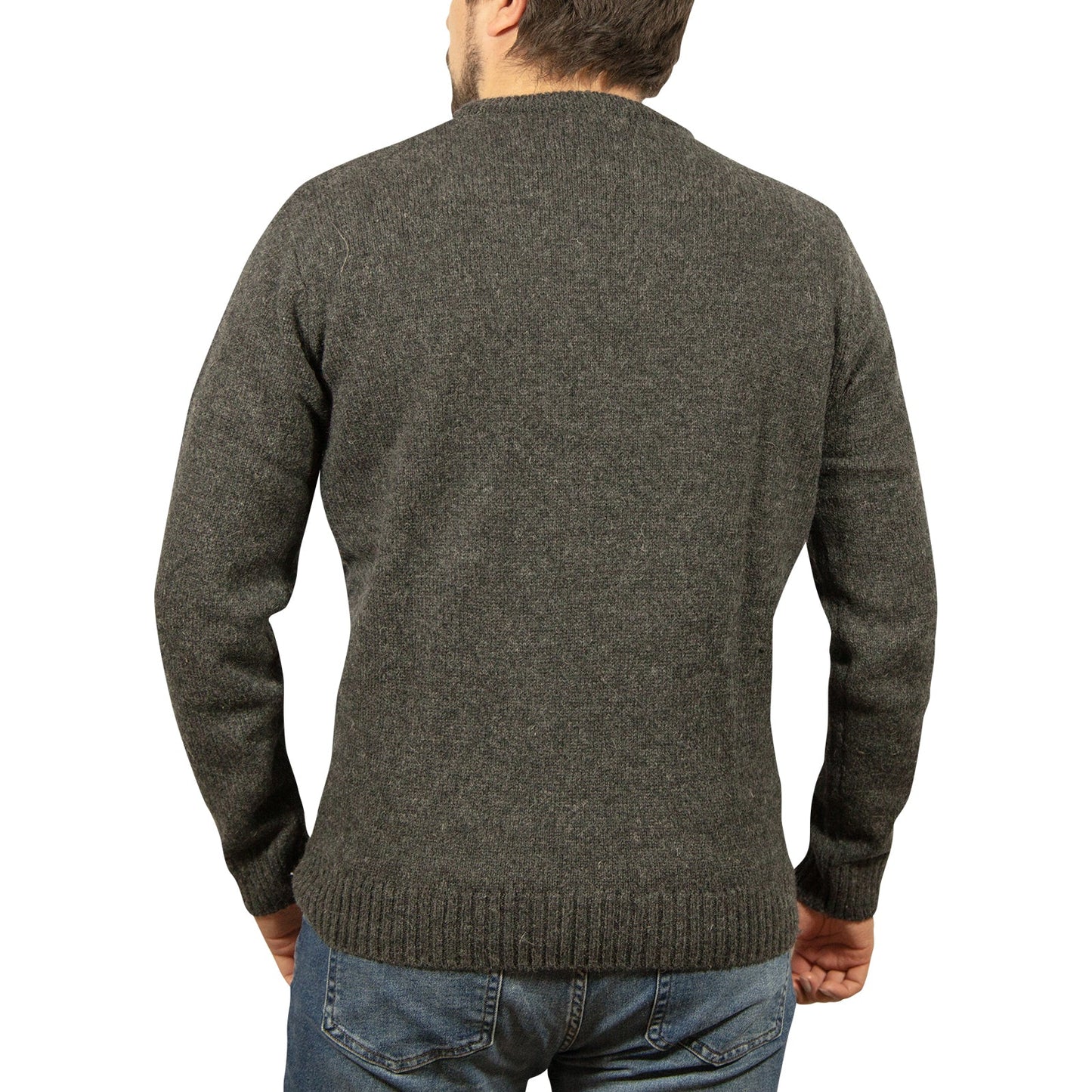 100 Shetland Wool Crew Round Neck Knit Jumper Pullover Mens Sweater Knitted Charcoal 29 3Xl