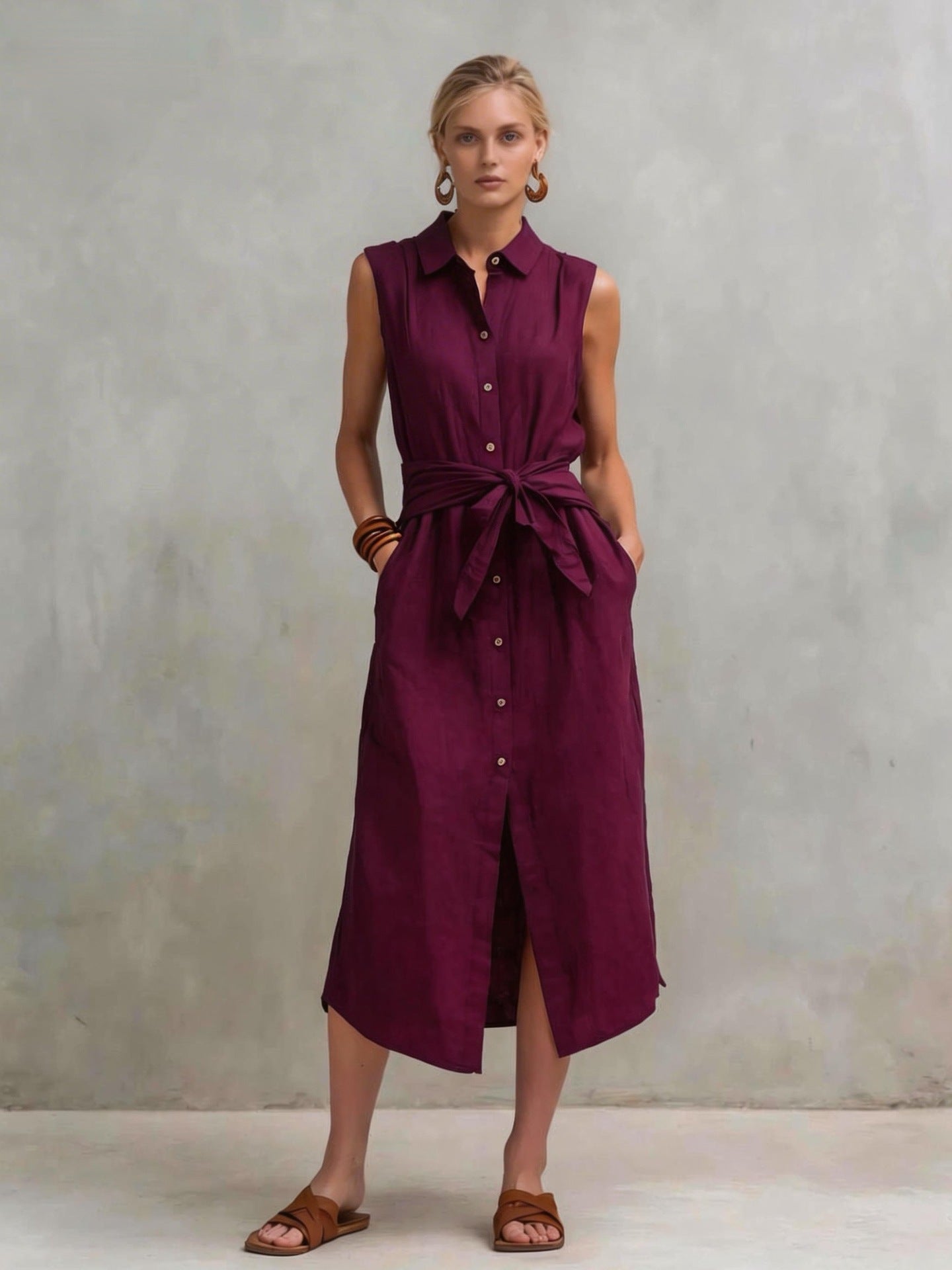 Women's Cotton-Linen Bag-Style Sleeveless Dress – Straight Cut