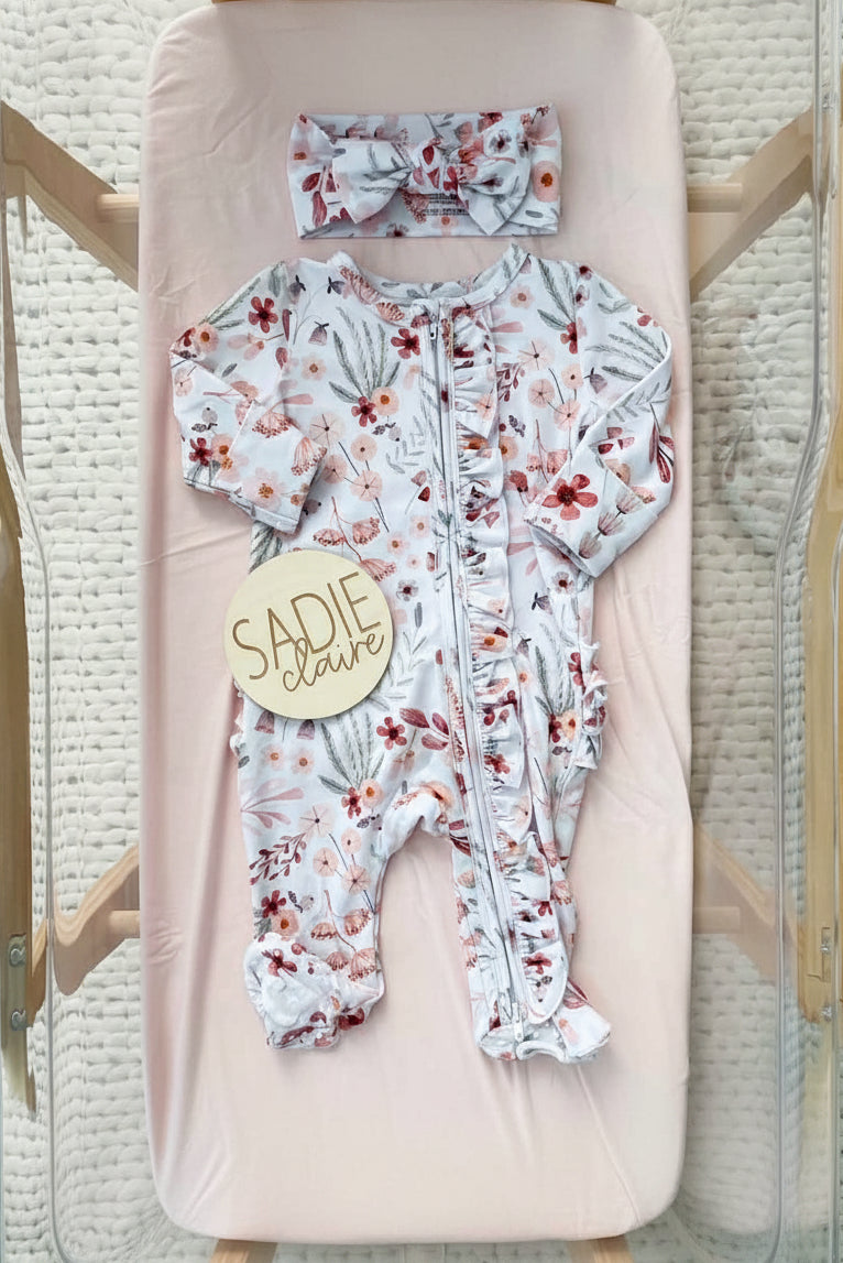 Wren's Wildflower Zipper Ruffle Footie