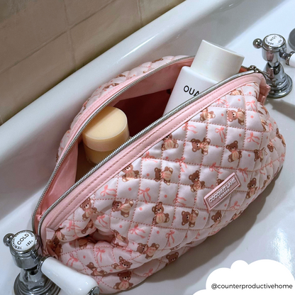 Expandable Makeup Bag - Quilted Thea Teddy