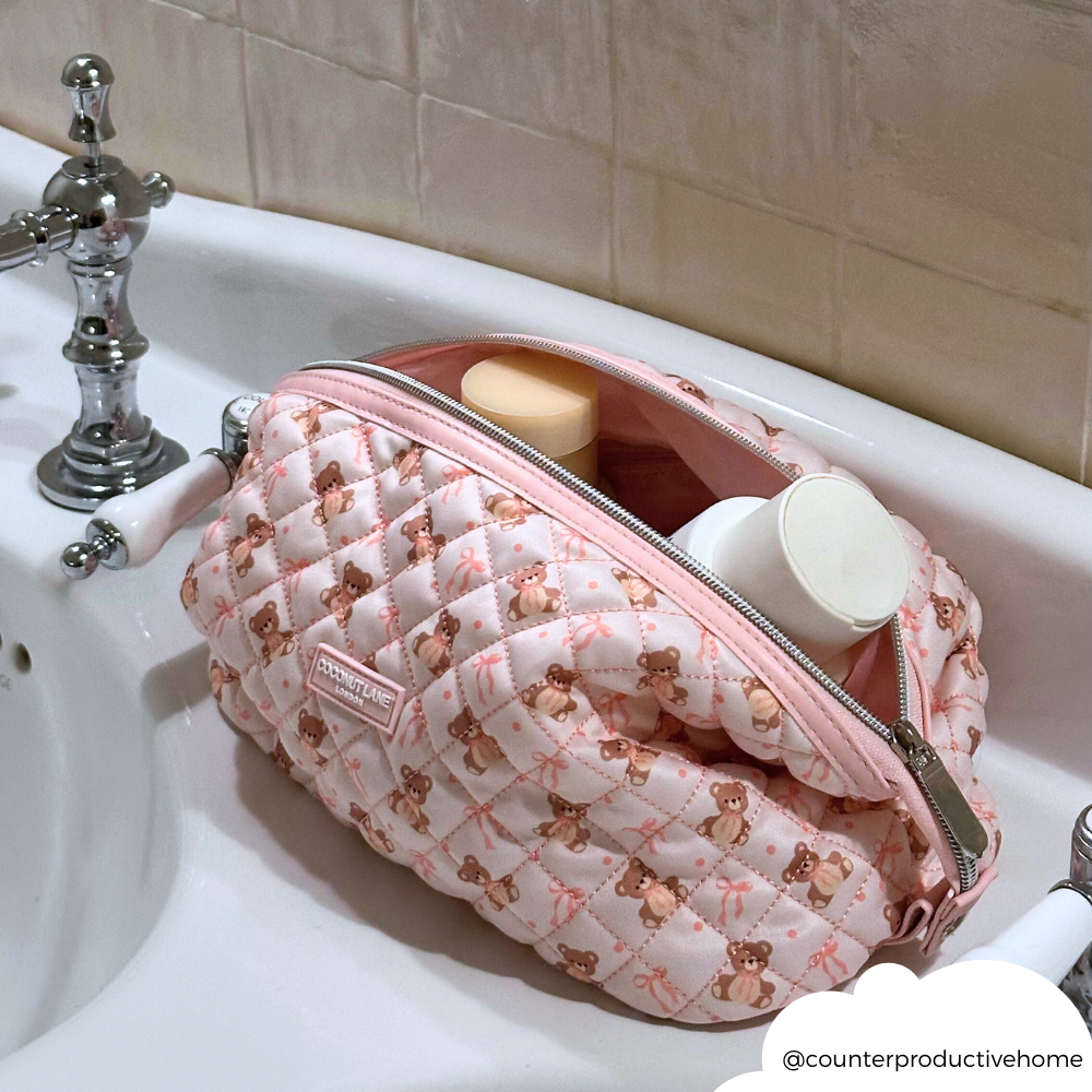 Expandable Makeup Bag - Quilted Thea Teddy