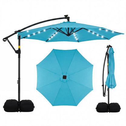 10 FT Solar LED Offset Cantilever Patio Umbrella Hanging Outdoor Market Umbrella
