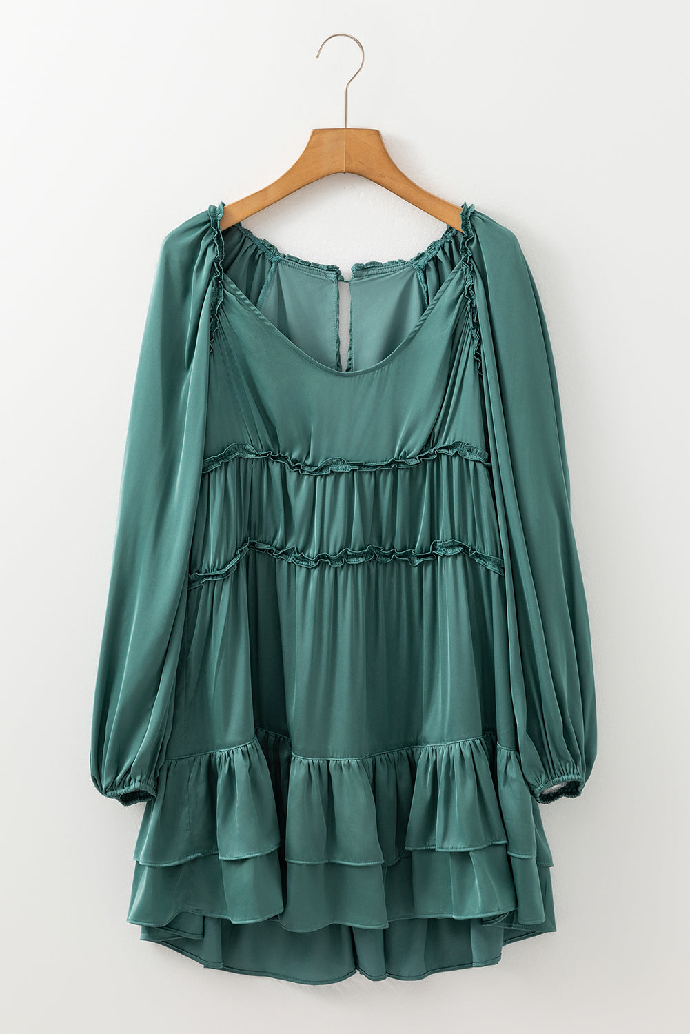 Apricot Tiered Ruffled Puff Sleeve Loose Fit Mini Dress