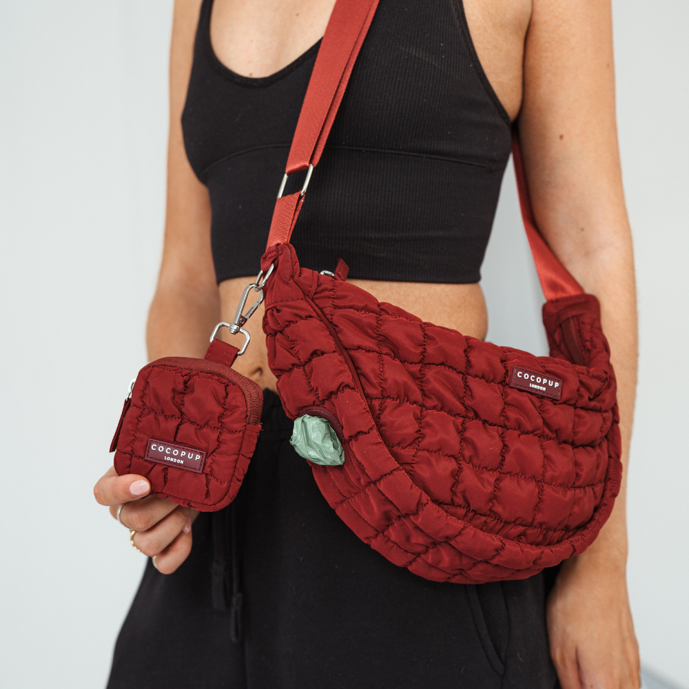 Crossbody Crescent Dog Walking Bag Bundle - Merlot