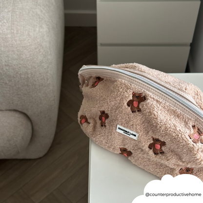 Expandable Makeup Bag - Theo Embroidered Teddy