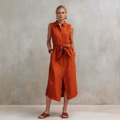 Women's Cotton-Linen Bag-Style Sleeveless Dress – Straight Cut