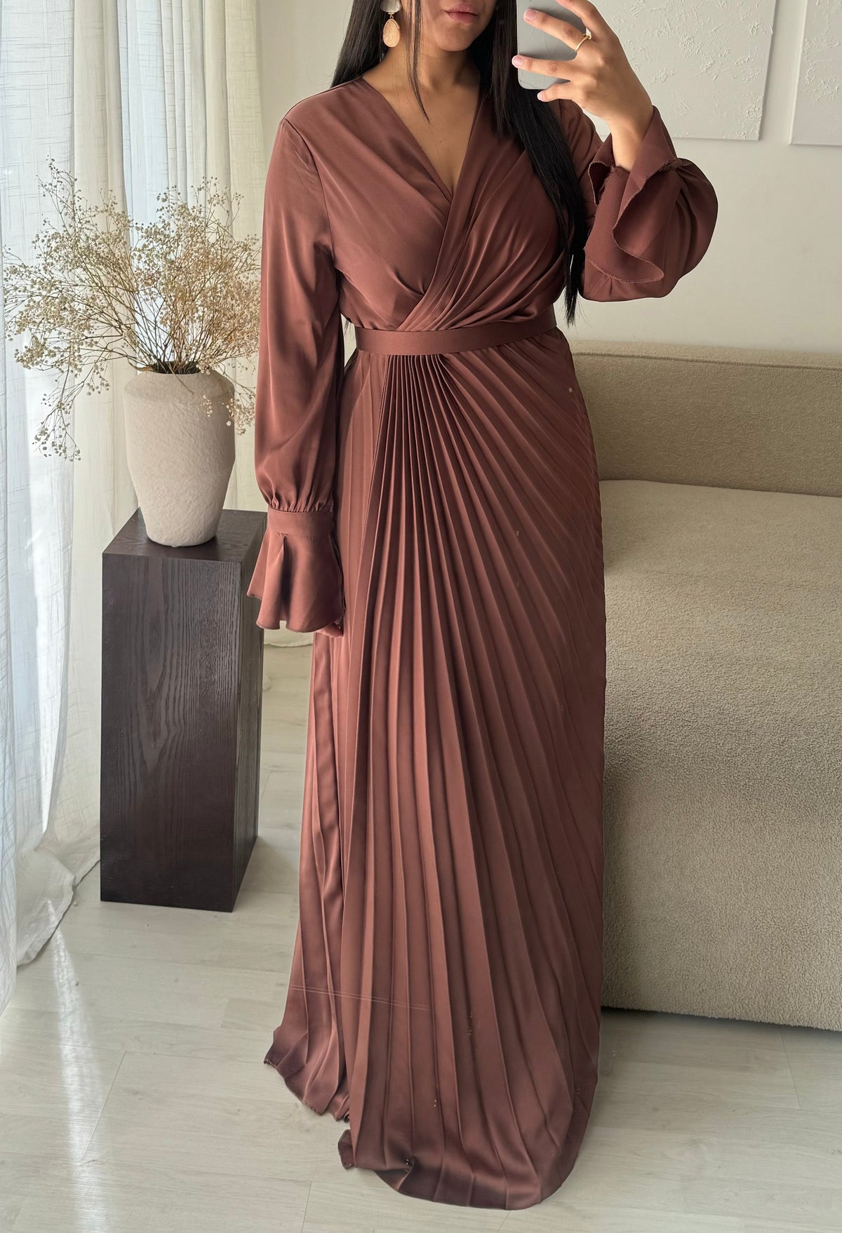 Robe Turquie Cache Coeur Plissee I Marron Rose