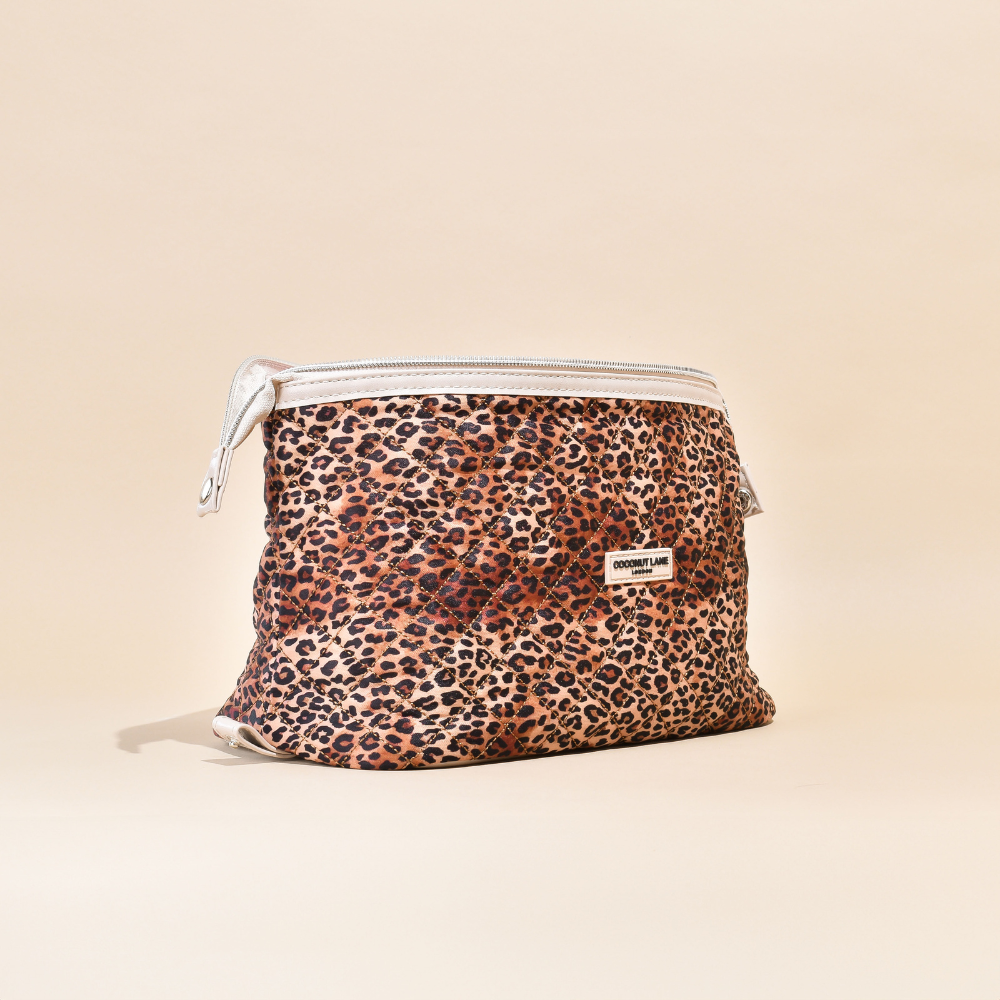 Expandable Makeup Bag - Quilted Leopard