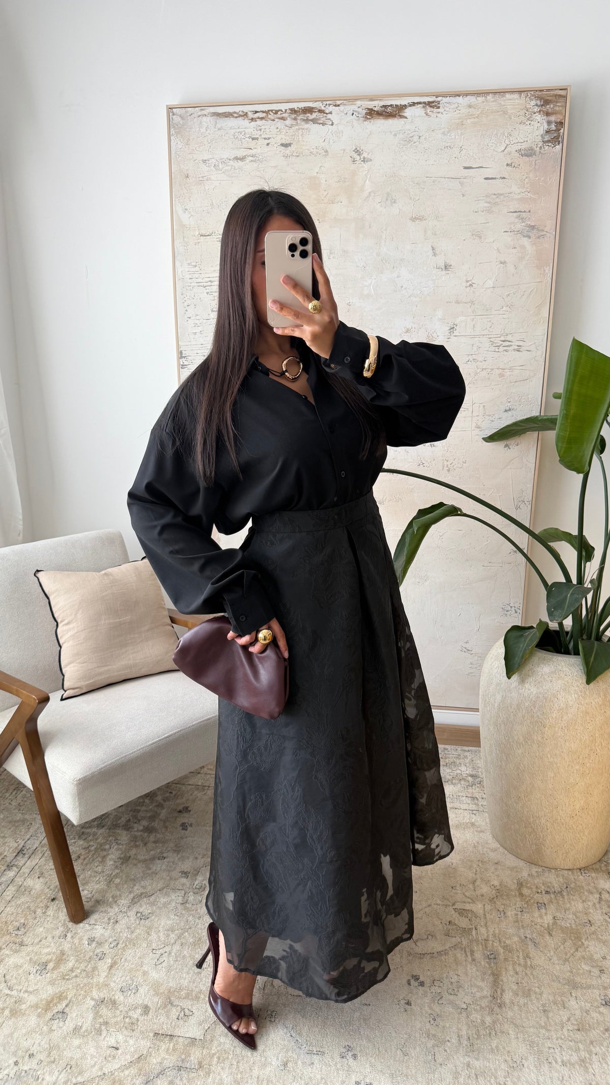 Jupe Doublee Mousseline Brocard I Noir
