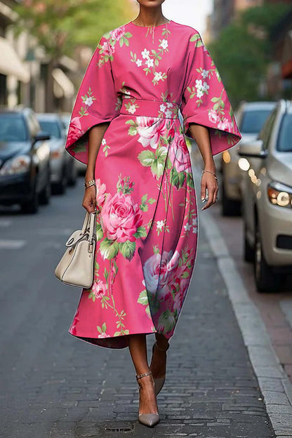 Geometric Print Batwing Sleeve Flowy Maxi Dress – 12 Styles, XS–XXXL