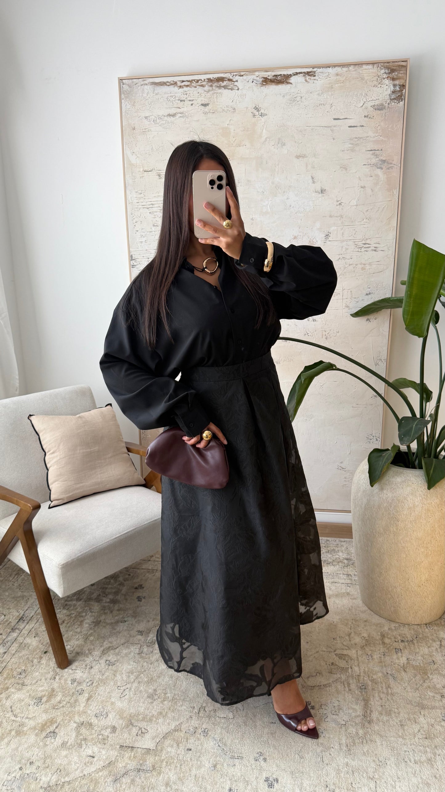 Jupe Doublee Mousseline Brocard I Noir