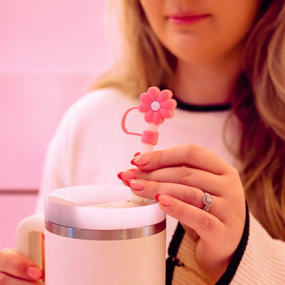Pink & White Daisy Straw Cover