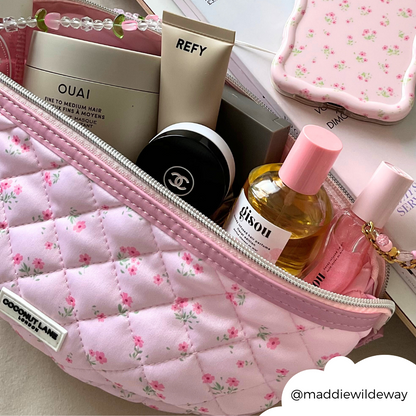 Expandable Makeup Bag - Quilted Ditsy Floral Pink