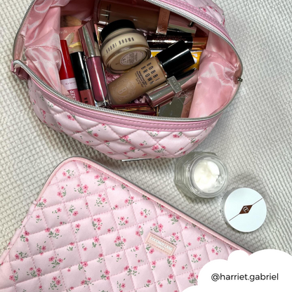 Expandable Makeup Bag - Quilted Ditsy Floral Pink