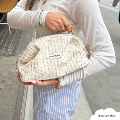 Expandable Makeup Bag - Vanilla Textured Tweed