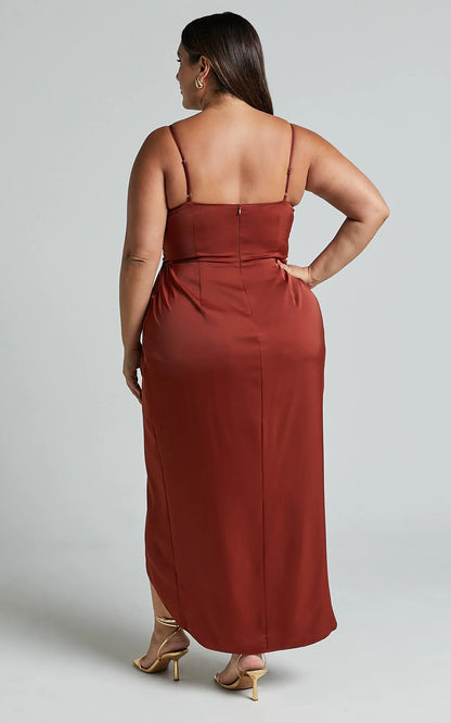 How Will I Know Midi Dress - Wrap Waist Tie Tulip Hem Dress in Copper
