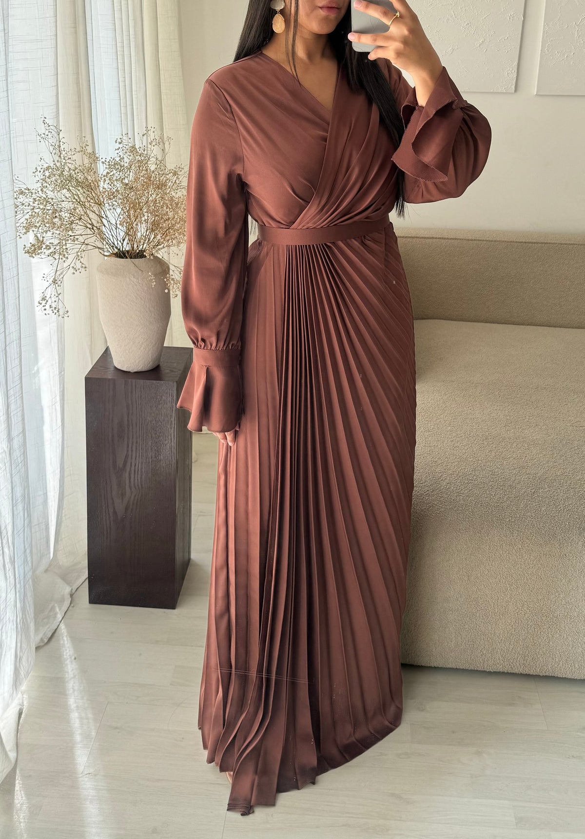 Robe Turquie Cache Coeur Plissee I Marron Rose