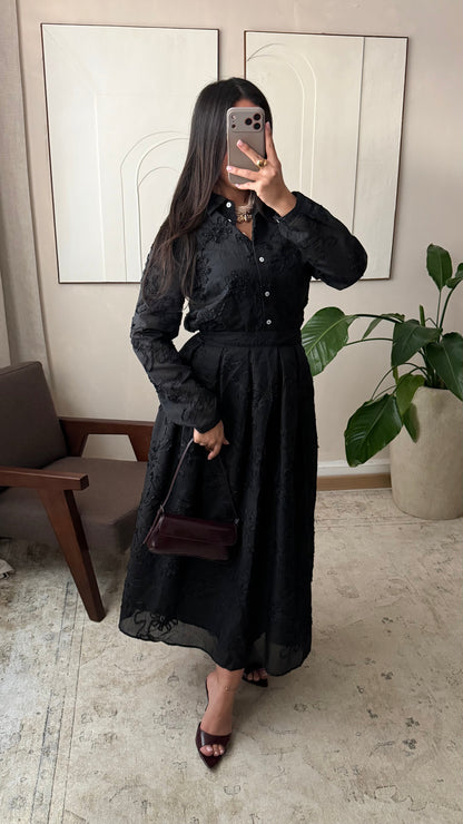 Jupe Effet Fleurs I Noir