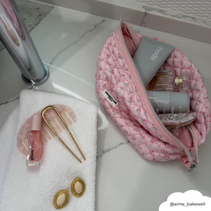 Expandable Makeup Bag - Quilted Ditsy Floral Pink