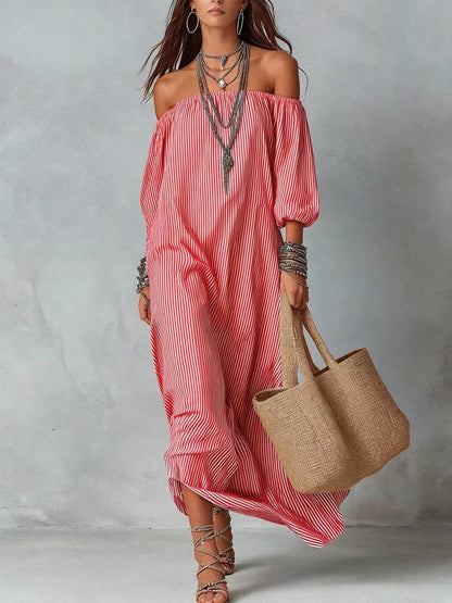 Women's Striped Loose-Fit Flared Maxi Dress – Holiday & Vacation