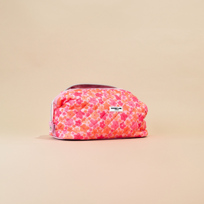 Expandable Makeup Bag - Quilted Pink & Orange Bloom