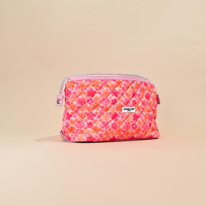 Expandable Makeup Bag - Quilted Pink & Orange Bloom
