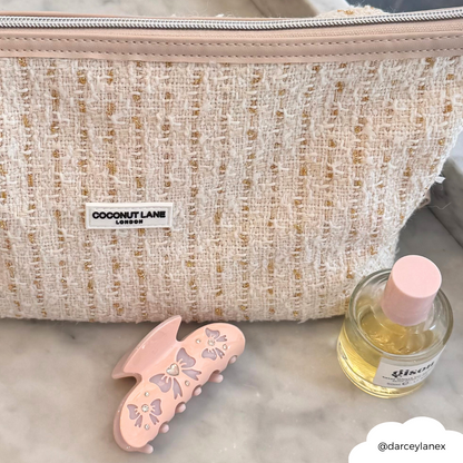 Expandable Makeup Bag - Vanilla Textured Tweed