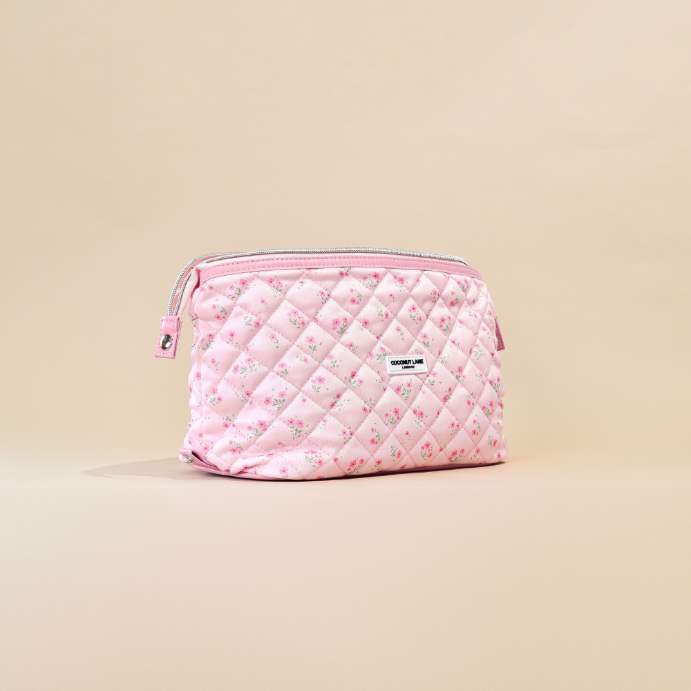 Expandable Makeup Bag - Quilted Ditsy Floral Pink
