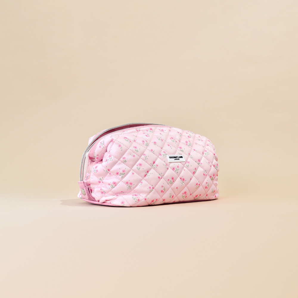 Expandable Makeup Bag - Quilted Ditsy Floral Pink
