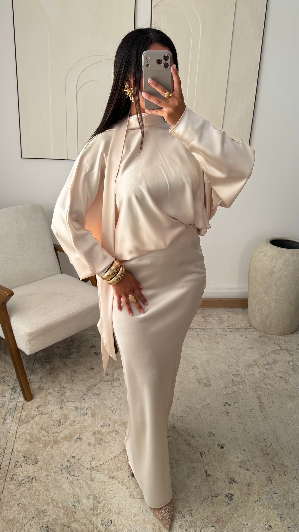 Jupe Ultra Longue Satin I Ecru