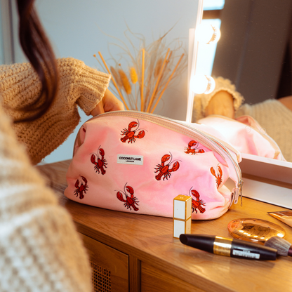 Expandable Makeup Bag - Pink Velvet Lobster