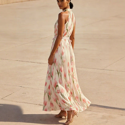 Women's Halterneck High-Waist Swing Dress – Floral & Solid Prints