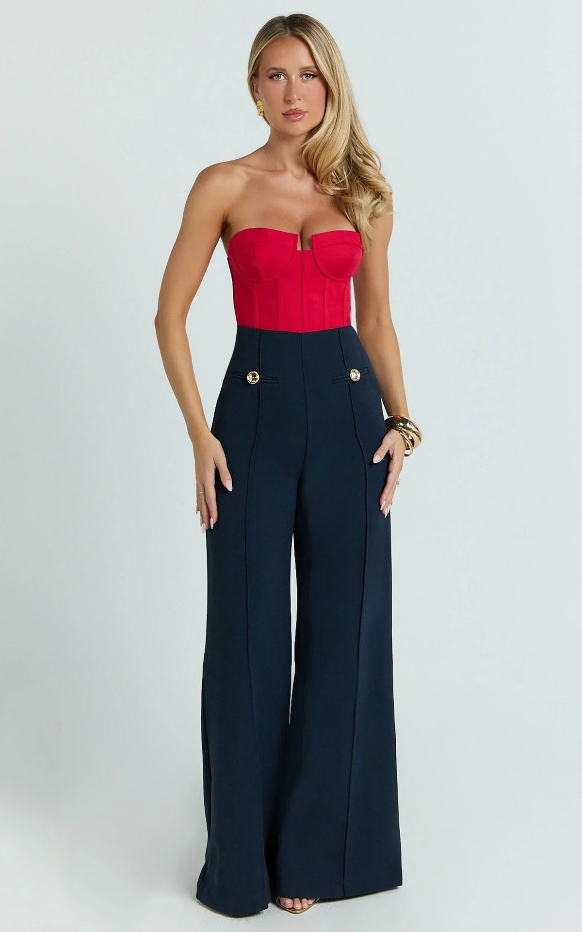 Brigitte Bodysuit - Sweetheart Paneled Bodysuit in Red