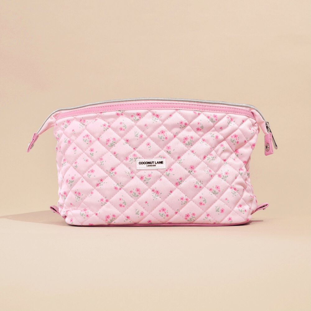 Expandable Makeup Bag - Quilted Ditsy Floral Pink