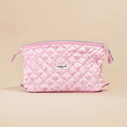 Expandable Makeup Bag - Quilted Ditsy Floral Pink