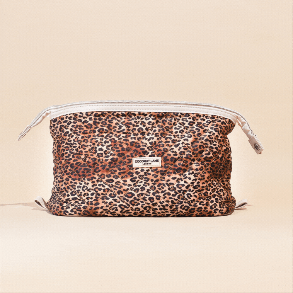 Expandable Makeup Bag - Quilted Leopard
