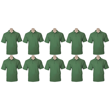 10X Mens Plain Short Sleeve Polo Shirt Bulk Pack Apple Green Pique Knit Upf Casual T Shirt