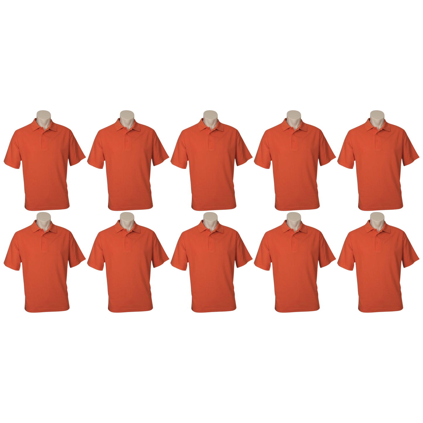 10X Mens Plain Short Sleeve Polo Shirt Bulk Pack Orange Pique Knit Upf Casual T Shirt