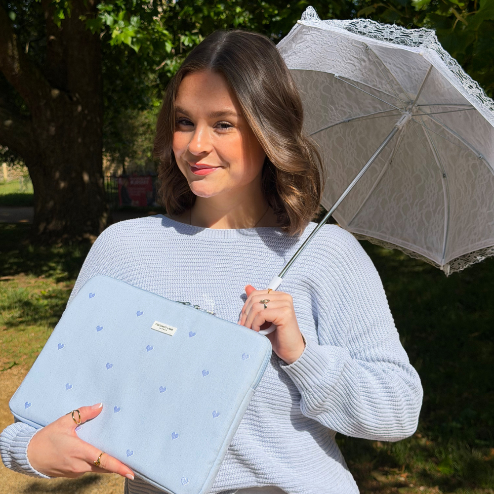 Powder Blue Hearts Laptop Sleeve