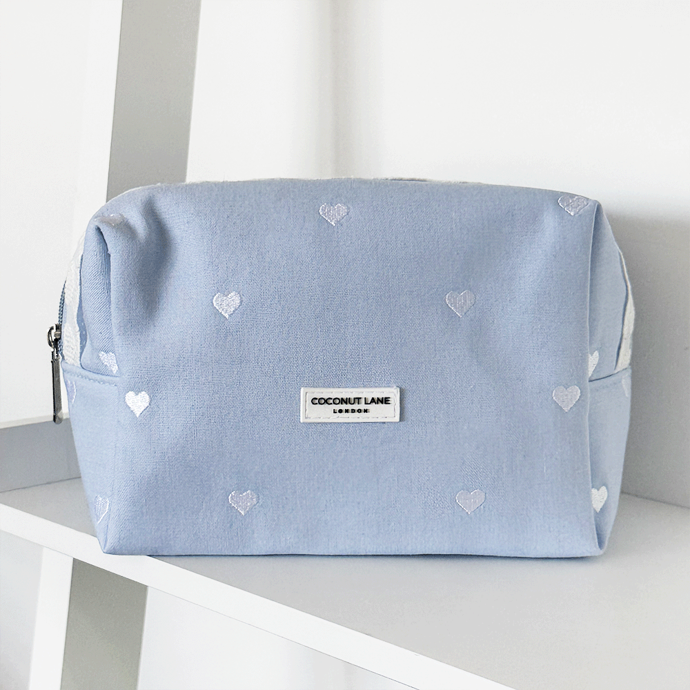 Makeup Bag - Powder Blue Hearts