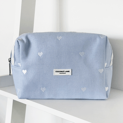 Makeup Bag - Powder Blue Hearts