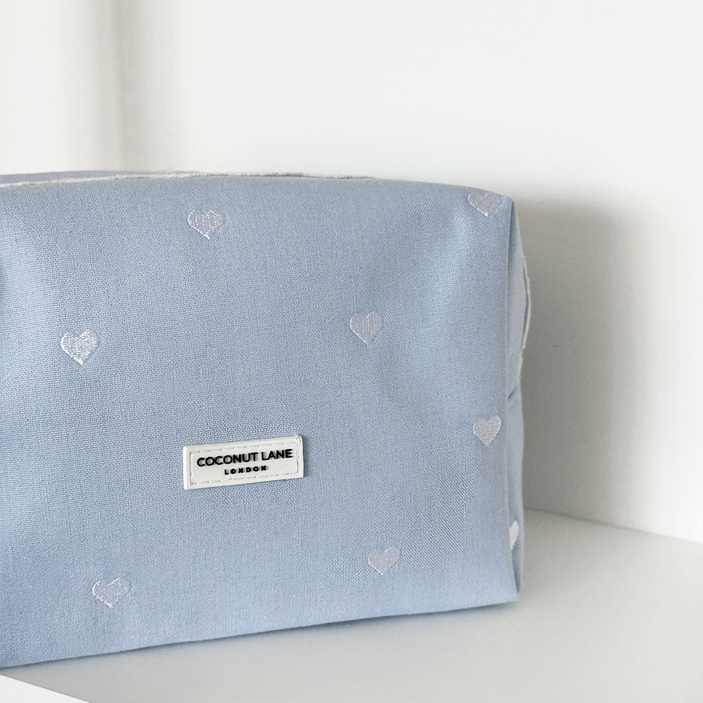 Makeup Bag - Powder Blue Hearts