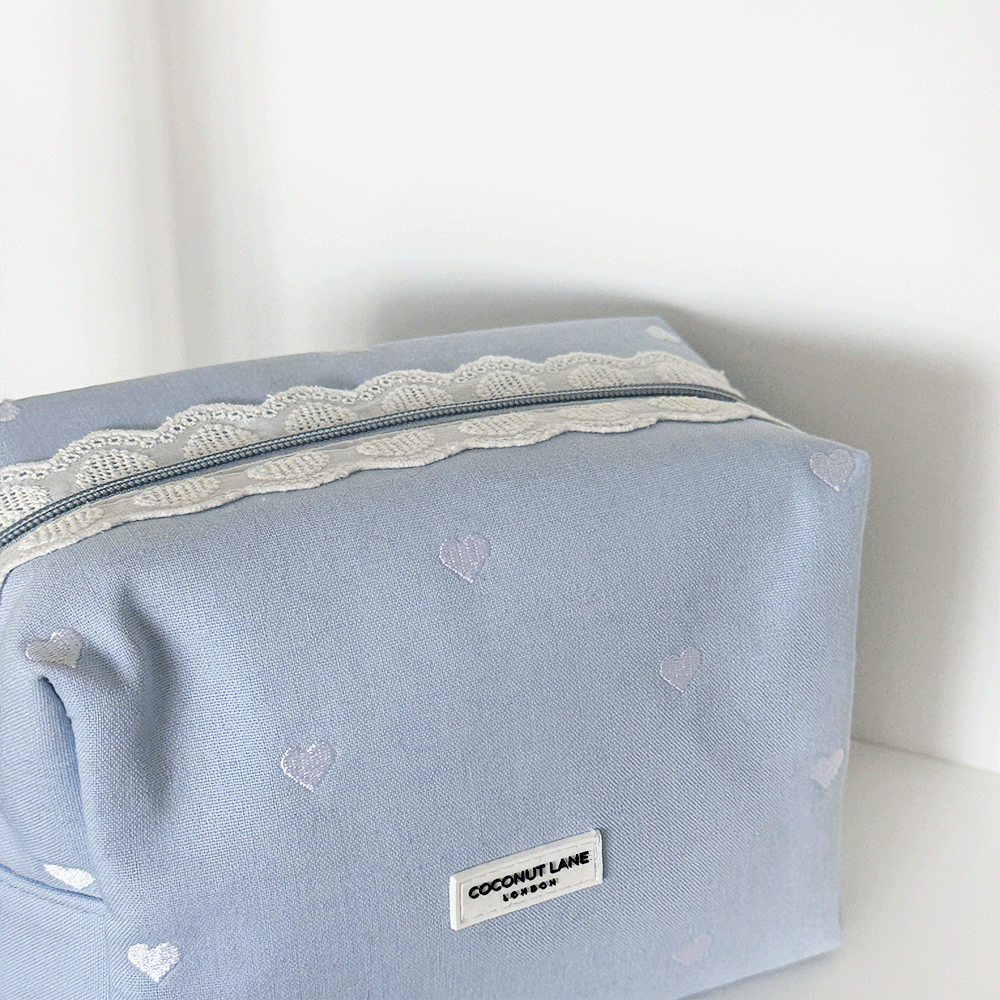 Makeup Bag - Powder Blue Hearts