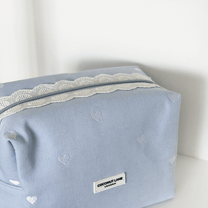 Makeup Bag - Powder Blue Hearts