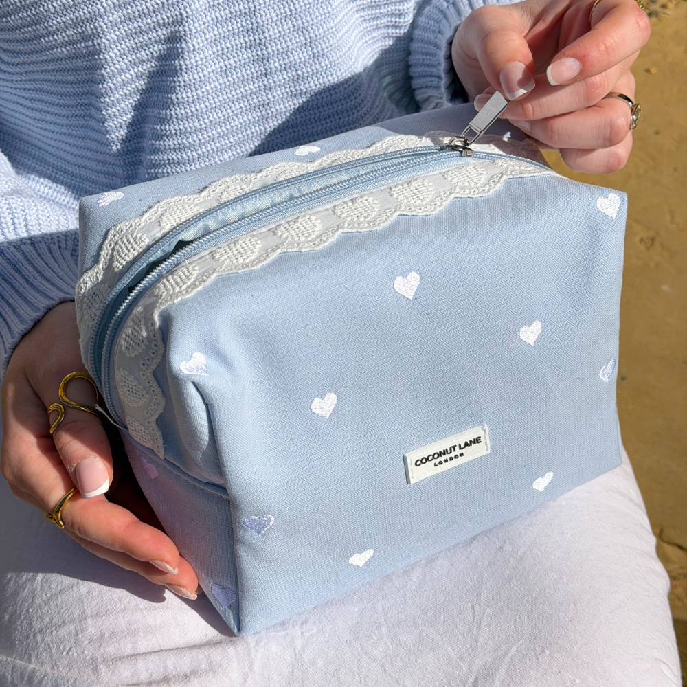 Makeup Bag - Powder Blue Hearts